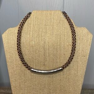 Lia Sophia Brown Leather and Hammered Silver Necklace